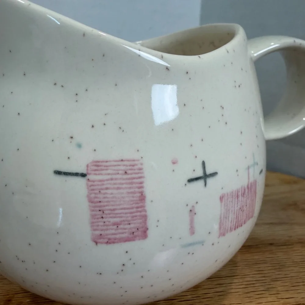 Vernonware Tickled Pink Creamer Pitcher MCM Ceramic Speckled Pink Atomic
